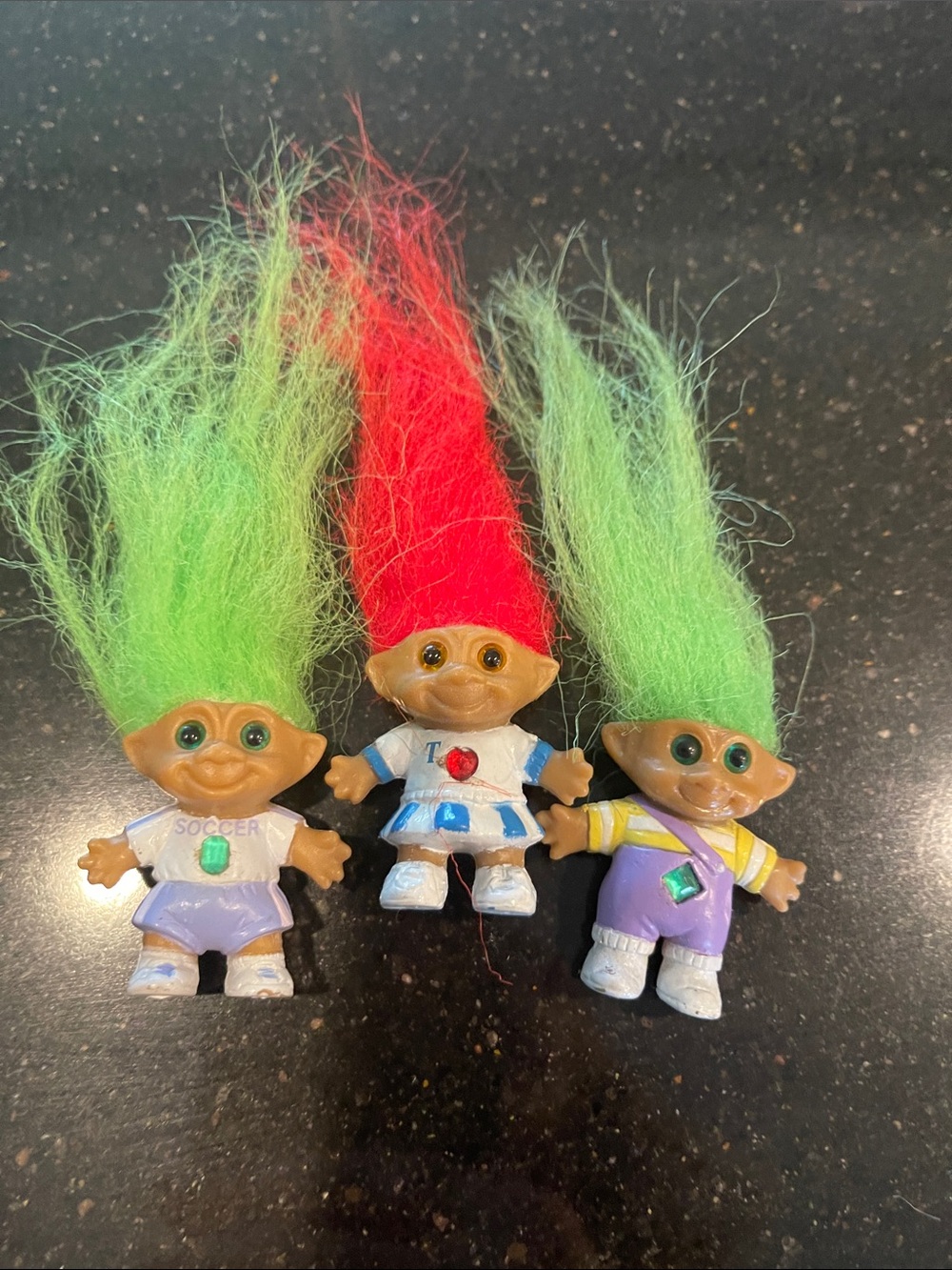Treasure Troll Dolls Set - Green & Red Hair Trio vintage
